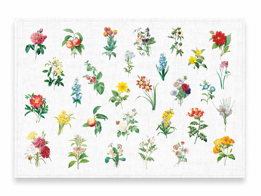 Placemats set, Beautiful Blooming Wild Flowers, 100% linen