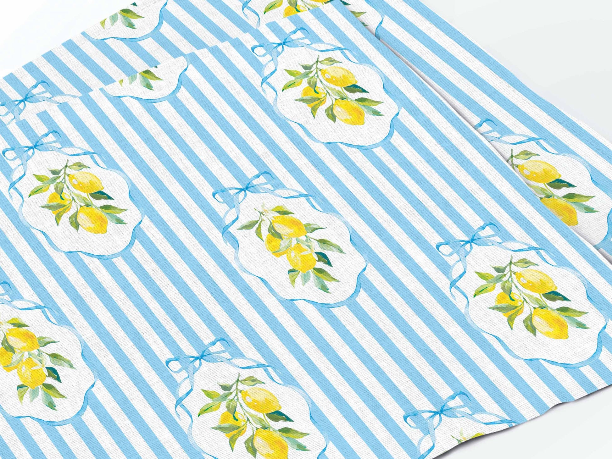 Placemats set, Summer lemons & Blue Stripes, linen placemats, 100% linen, vintage decor