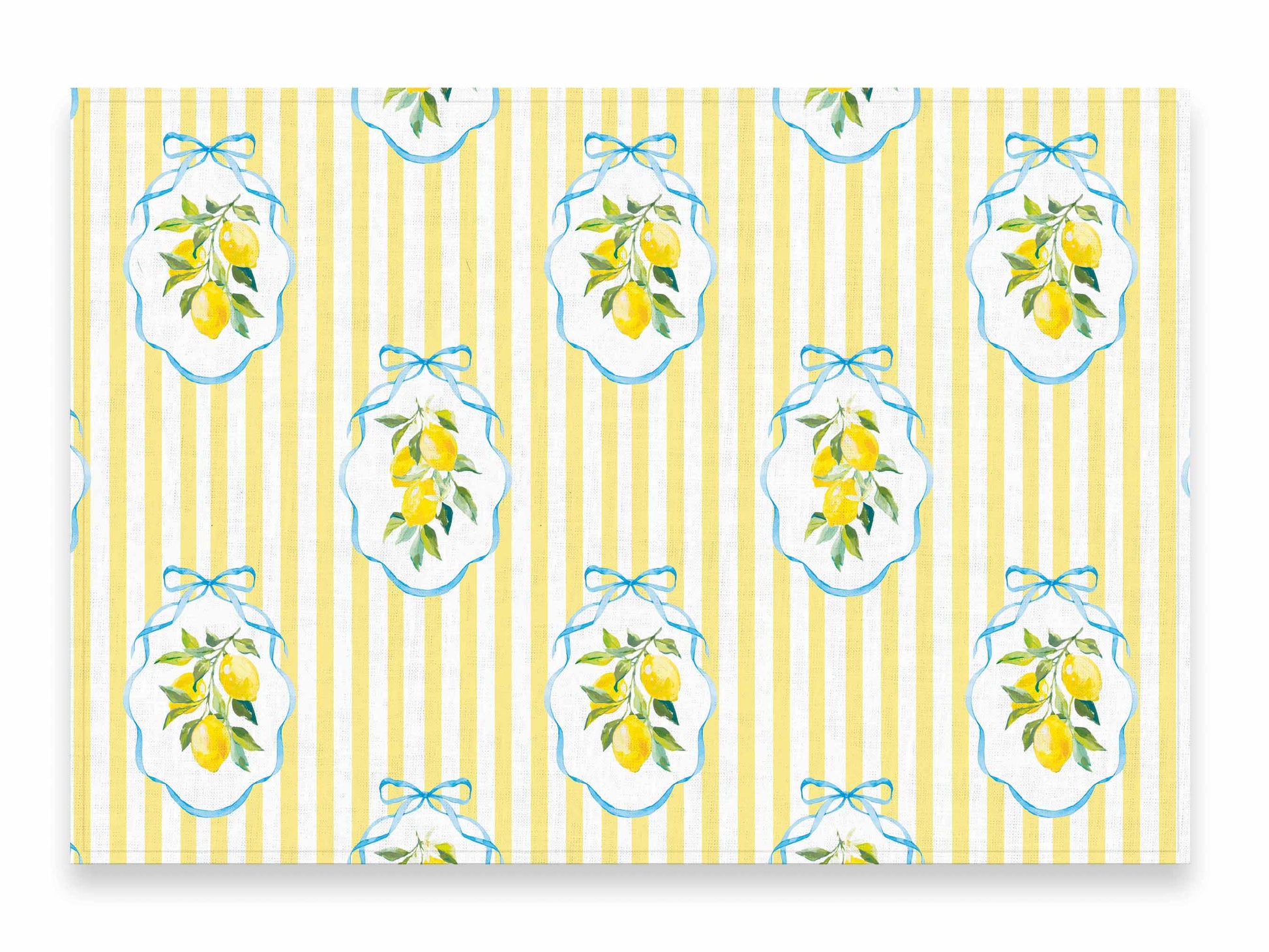 Placemats set, Summer lemons & Yellow Stripes, linen placemats, 100% linen, vintage decor