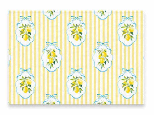 Placemats set, Summer lemons & Yellow Stripes, linen placemats, 100% linen, vintage decor
