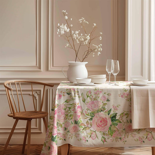 Tablecloth, Eternal Bloom, flower pattern, 100% linen