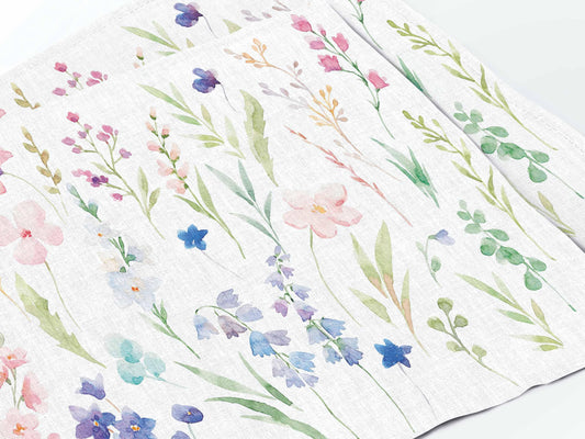 Placemats set, Watercolor Meadow, 100% linen