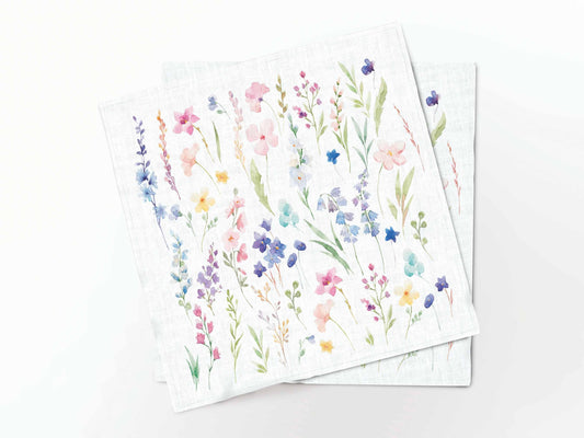Napkins set, Watercolor Meadow, 100% linen