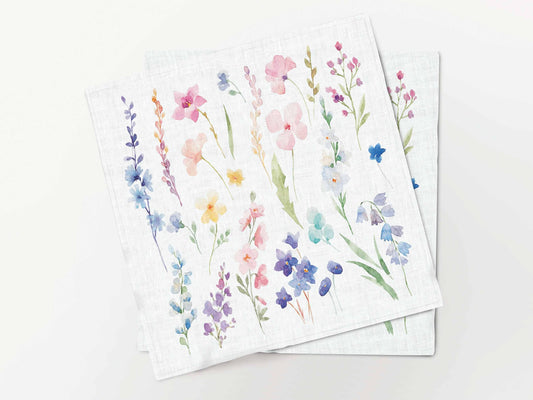 Napkins set, Watercolor Meadow, 100% linen