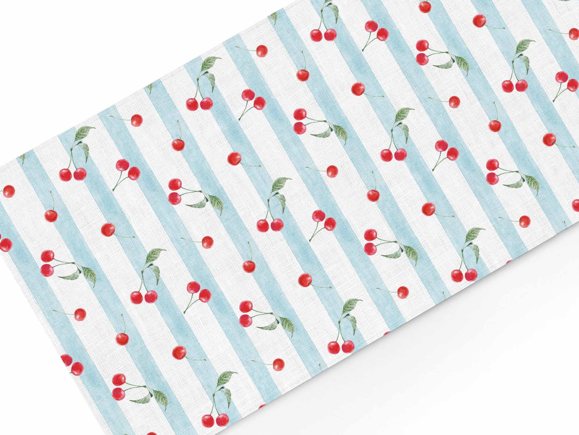 Table runner, Vintage Cherries & Stripes, 100% linen