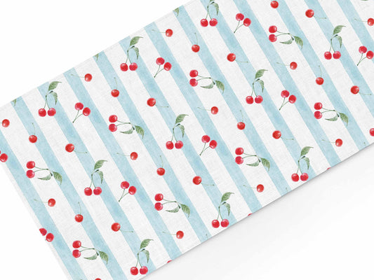 Table runner, Vintage Cherries & Stripes, 100% linen
