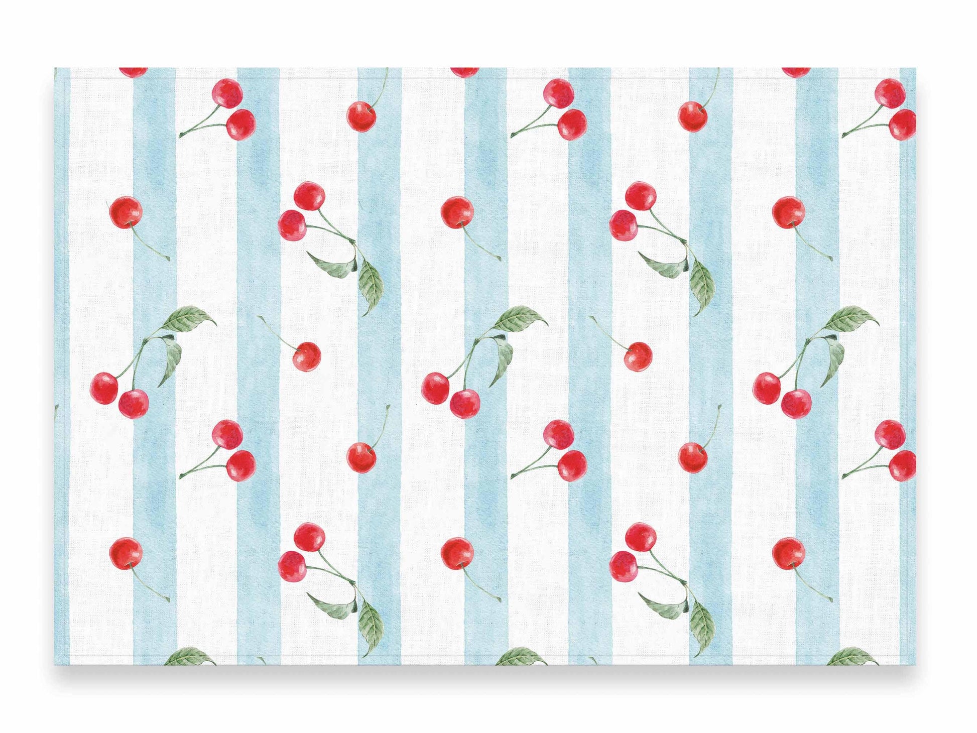 Placemats set, Vintage Cherries & Stripes, 100% linen