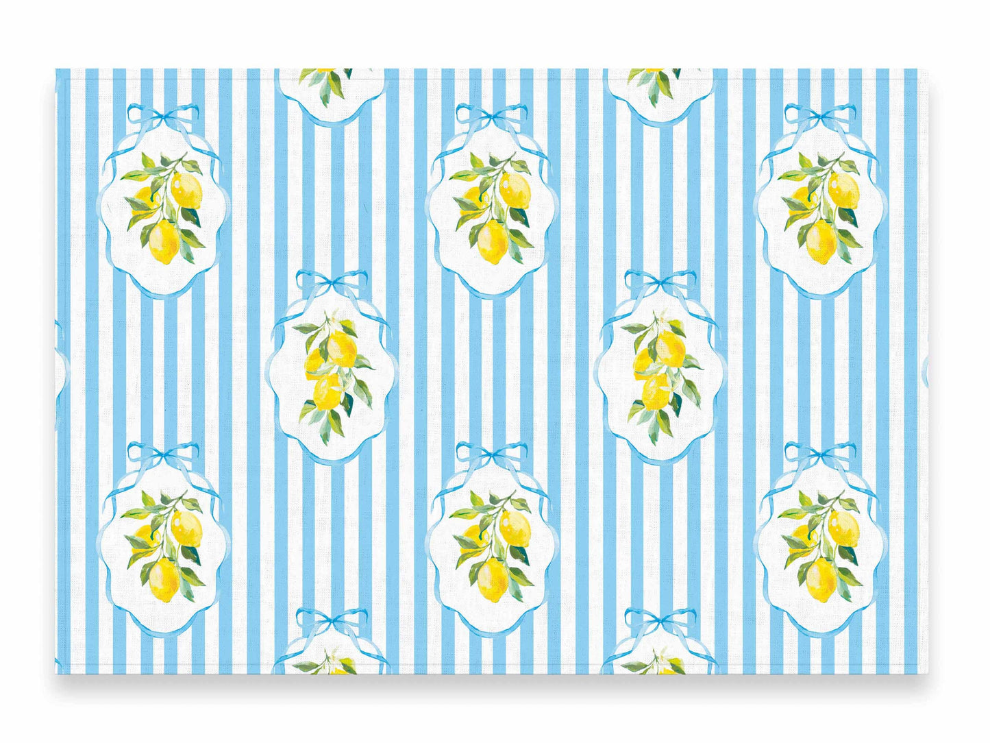 Placemats set, Summer lemons & Blue Stripes, linen placemats, 100% linen, vintage decor