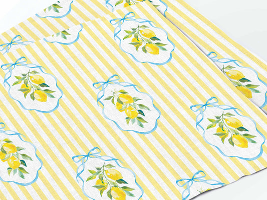 Placemats set, Summer lemons & Yellow Stripes, linen placemats, 100% linen, vintage decor