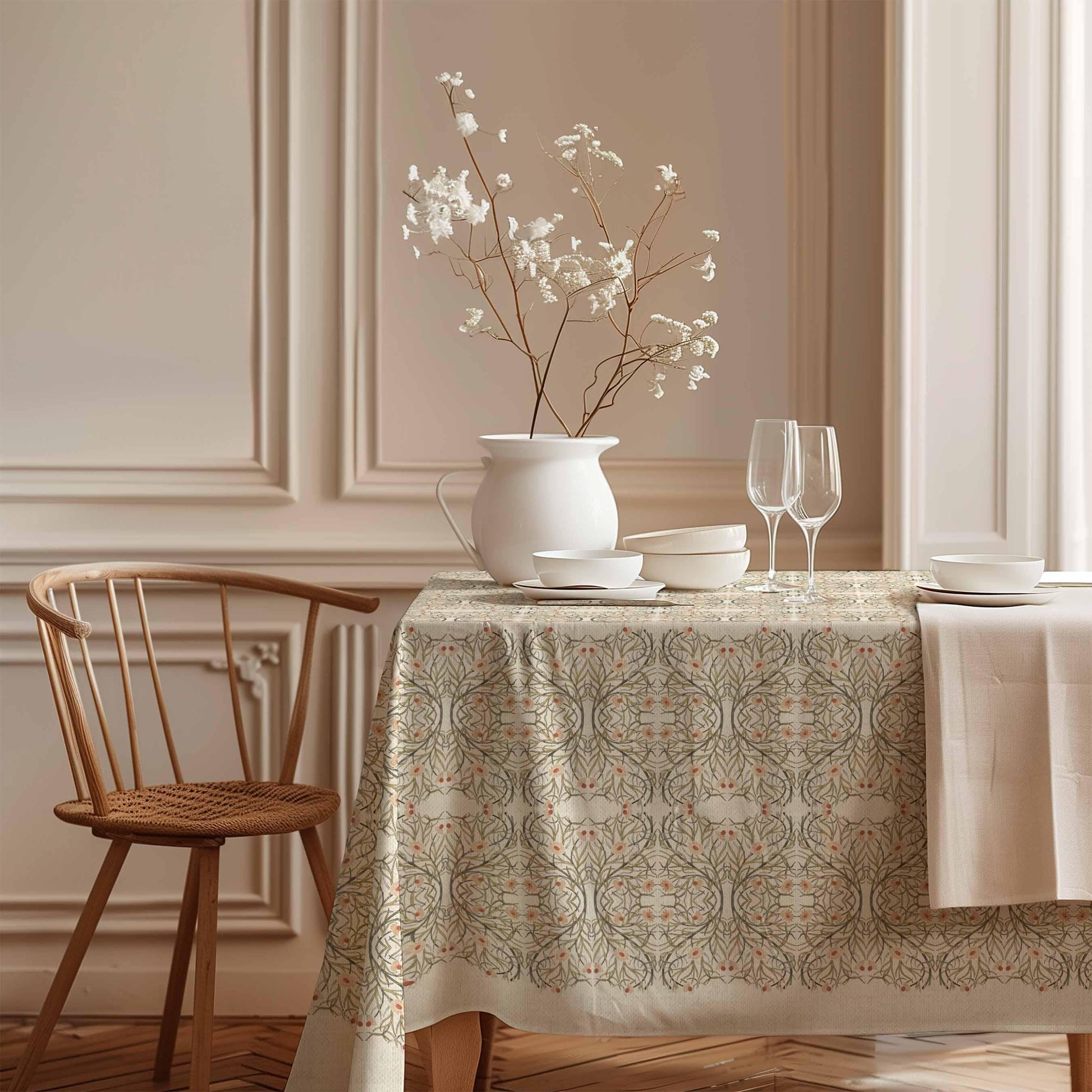 Linen tablecloth, De Morgan Tile Design, 100% linen