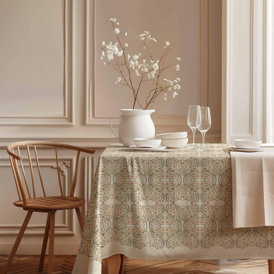 Linen tablecloth, De Morgan Tile Design, 100% linen
