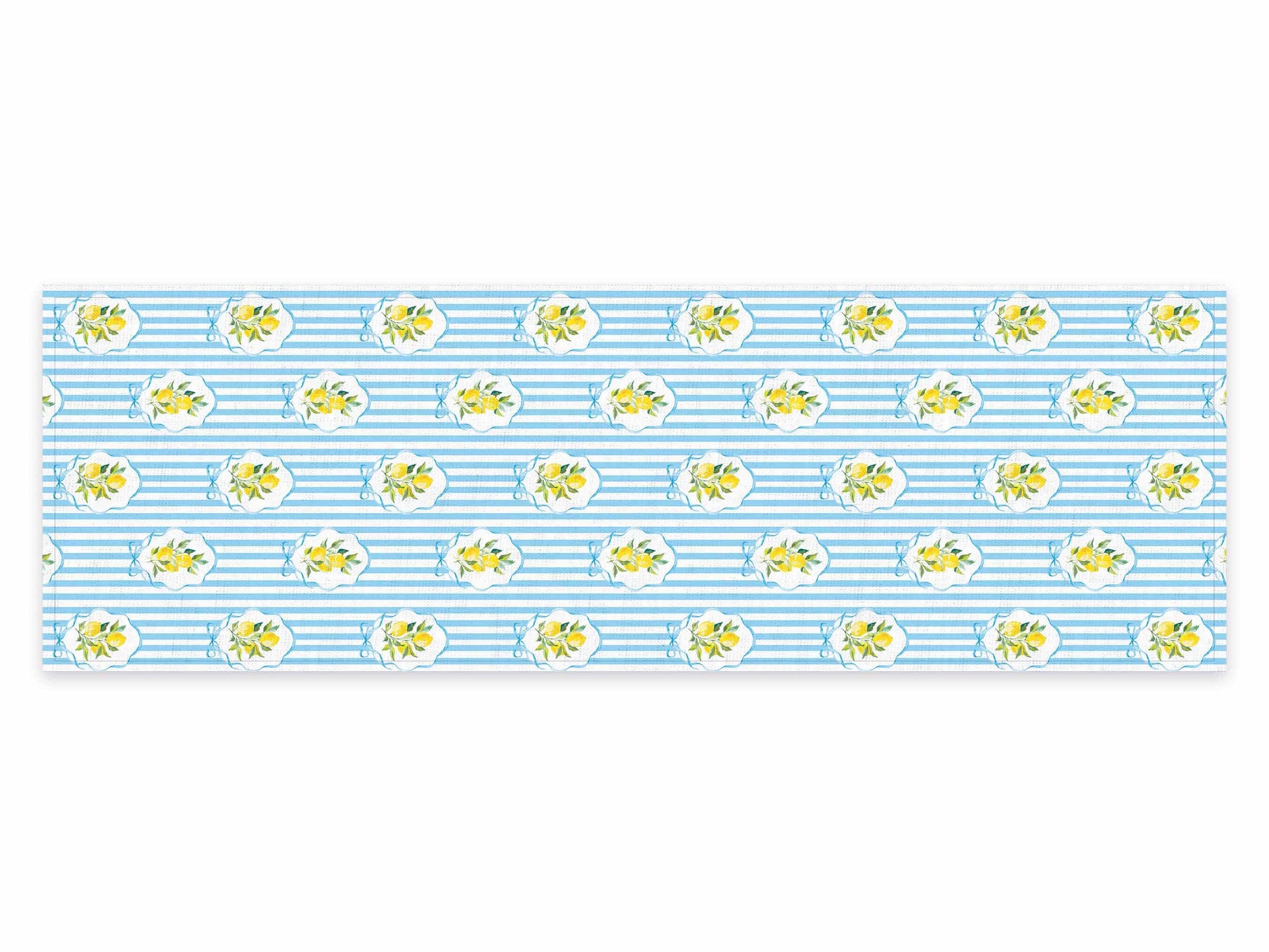 Table runner, Summer Lemons & Blue Stripes, 100% linen, linen table runner