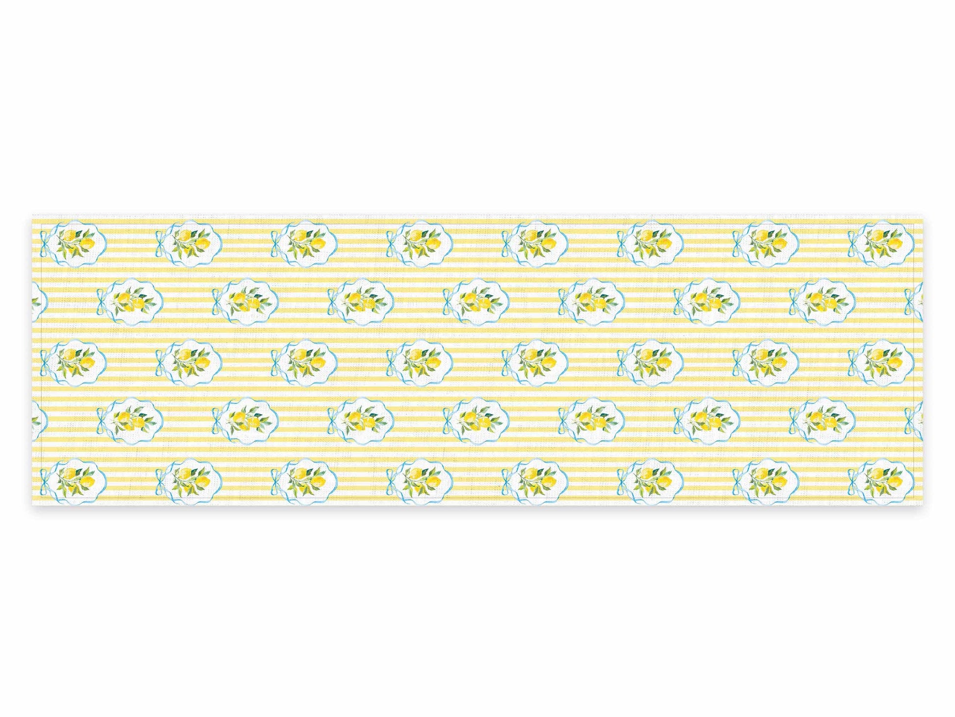 Table runner, Summer Lemons & Yellow Stripes, 100% linen, linen table runner