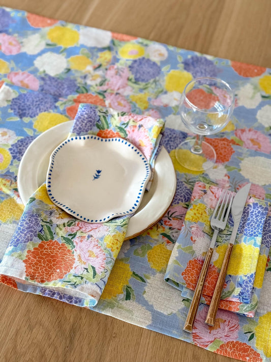 Placemats set, Aster and Dahlia, Summer table decor, 100% linen