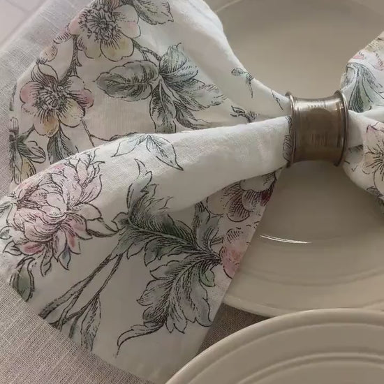 Napkins set, Blooming Peonies, 100% linen, napkins cloth, fabric napkins, napkins for wedding, custom napkins, dinner napkins