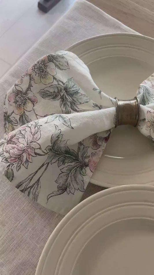 Napkins set, Blooming Peonies, 100% linen, napkins cloth, fabric napkins, napkins for wedding, custom napkins, dinner napkins